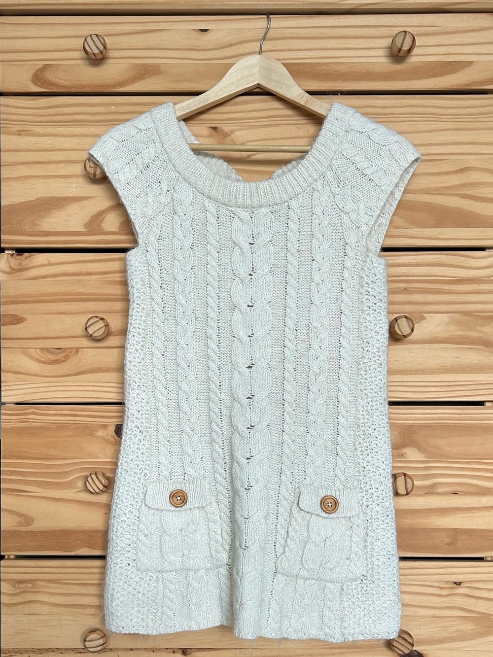 Cream Cable-Knit Sleeveless Sweater Tunic